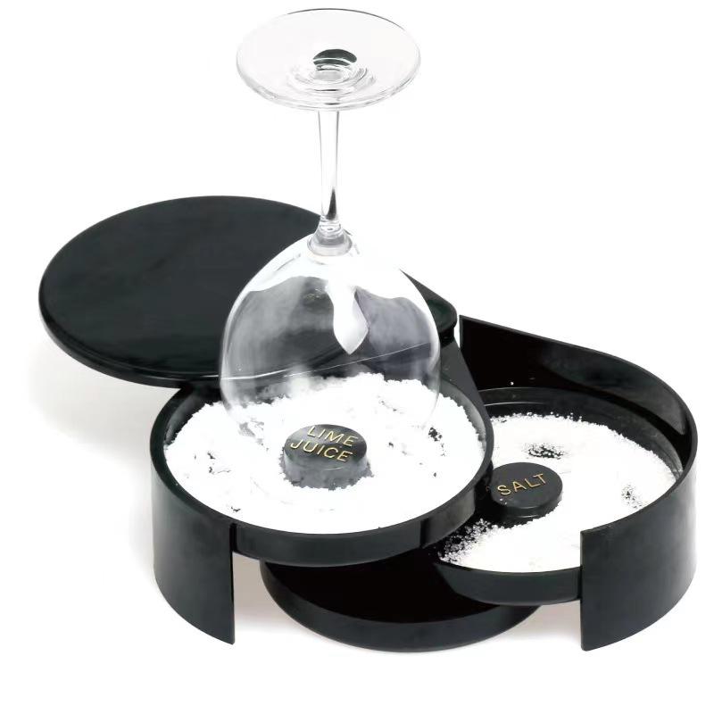 

Special Salt Rim Box for Mixing Drinks, Three-Layer Cocktail Seasoning Box, Plastic Salt Dipper, Sugar Rim Box Salt Edge Box чорний