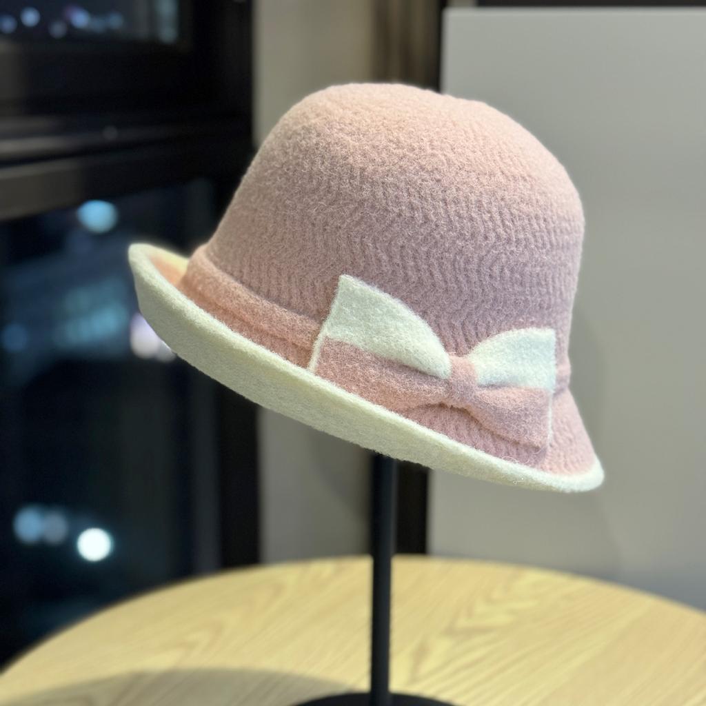 New women's autumn and winter Korean-style two-tone bow fisherman hat, elegant and warm knitted hat for middle-aged and elderly, trendy