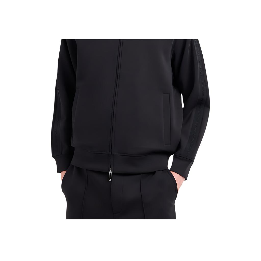Emporio Armani Solid Color Stand Collar Embroidered Strap Zipper Hoodie Men Hoodies Black 6D1MA8-1JHSZ-0999