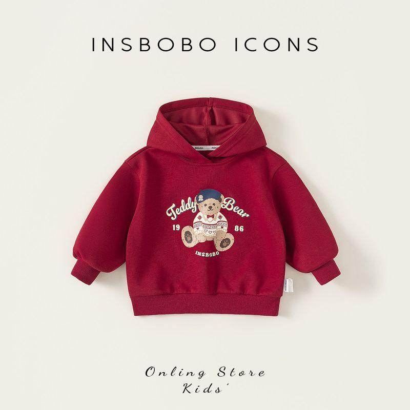 [Teddy Bear Series] Insbobo Children s Sweatshirt 2026 Spring New Style Boys  Red Girls  Clothes Trendy Red 90