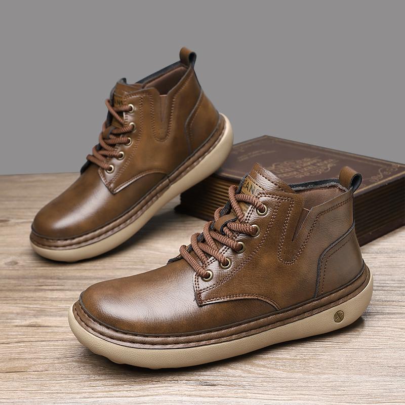 Kézi varrású Valódi Bőr Férfi Csizma Kényelmes Alkalmi Bőr Cipő Férfiaknak Bokacsizma Nagy Méretű Munkavédelmi Cipő