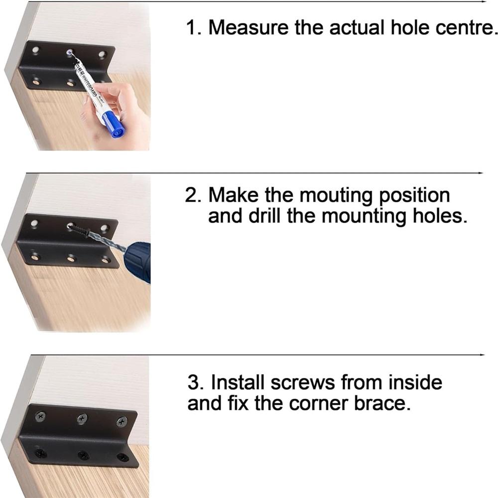 4pcs Stainless Steel L-Shaped Angle Brackets – 80x20x20mm & 60x25x25mm, 2mm Thick, Black Coated, For Woodworking, Furniture, Railings – Indoor/Outdoor