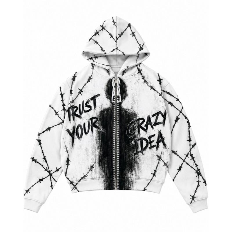 Street Hip Hop Flamme 3D-Druck Reißverschluss Hoodie Lockerer Schnitt Jugend Freizeit Winter Sweatshirt