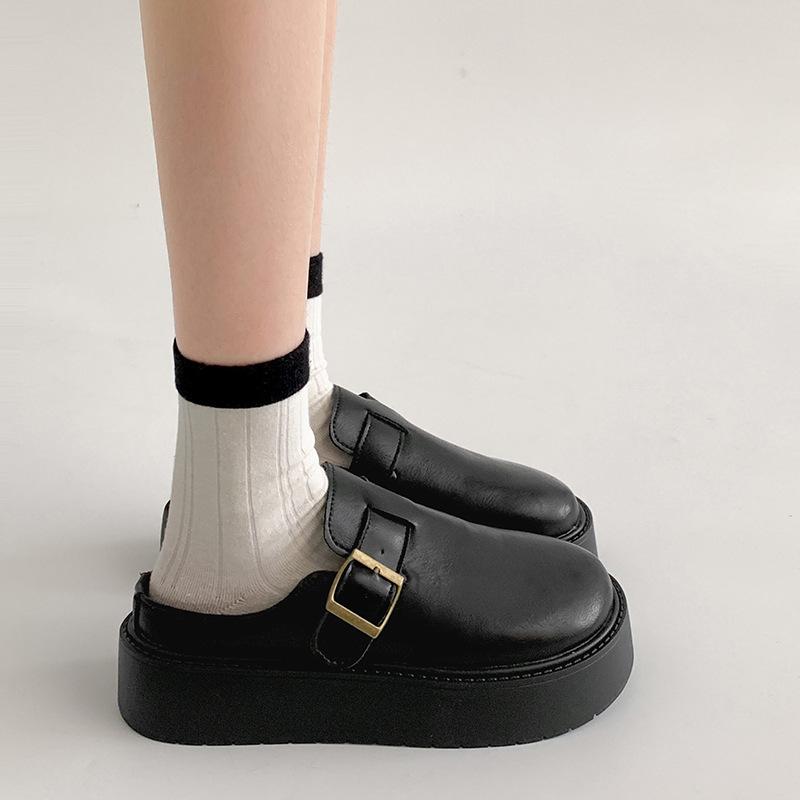 Fashion and lightweight British style heightened platform Birkenstocks women's 2025 new autumn and winter versatile one-pedal small leather shoes