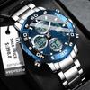 Poedagar E102 Men Quartz Movement Watch Stainless Steel Band LED Dual Display Sport Watch Luminous Calendar Men's Watch