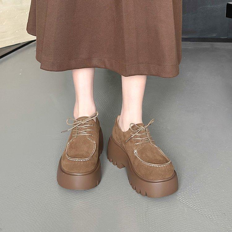 [Yushilai] Retro platform loafers women's 2025 winter new lace-up fashion temperament versatile small leather shoes