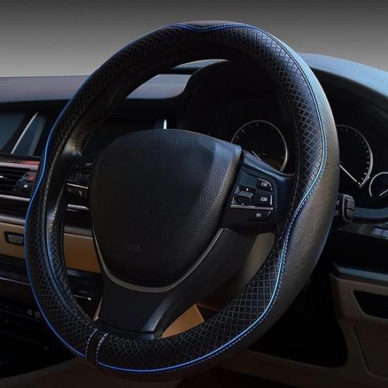 Universal Car Steering Wheel Cover, Anti-Slip Leather Steering Black with Blue