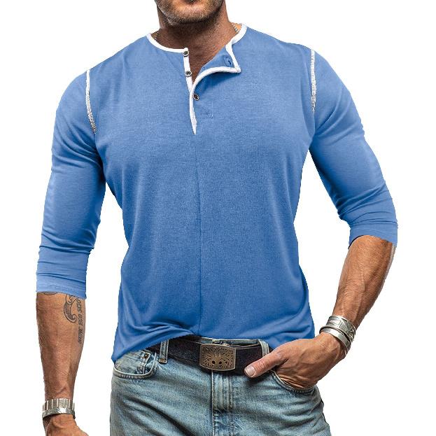 Neue Herbst- und Winter-Herrenbekleidung Langarm-Henley-Shirt Herren-Rundhals-T-Shirt Langarm-Oberteil