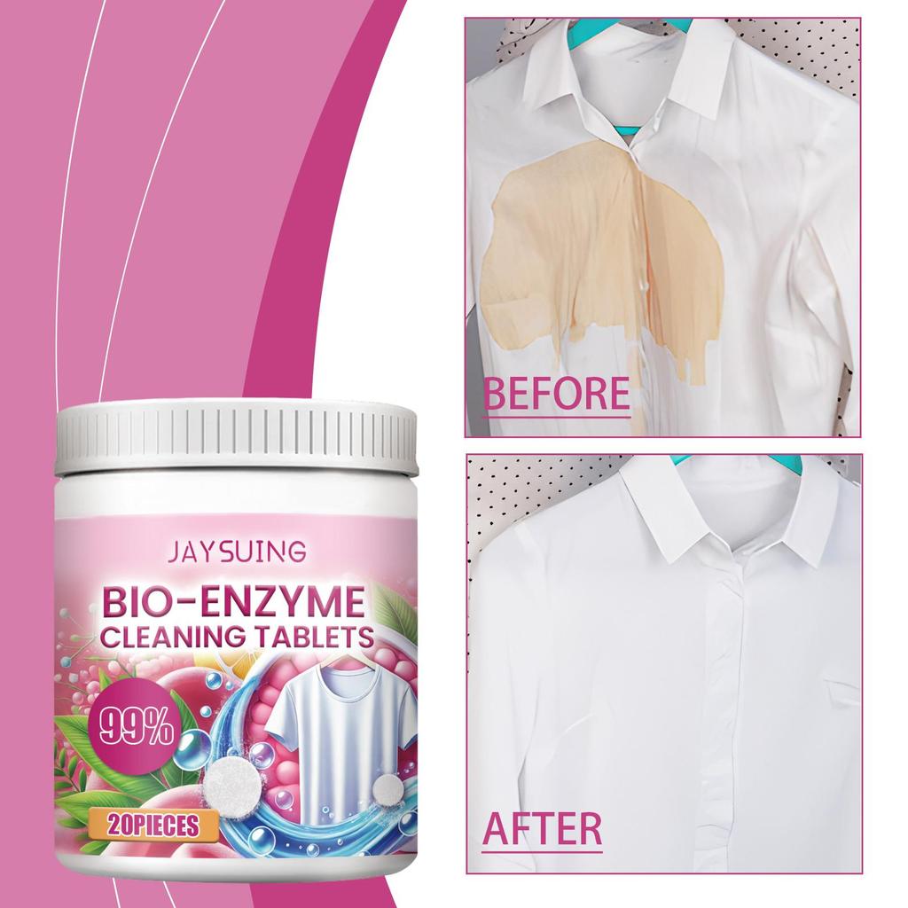 Jaysuing Bio-Enzyme Exploding Salt Cleaning Tablets 20pcs Laundry Tablets Clothing Cleaning, Stain Removal, Quick-Dissolving Cleaning Tablets