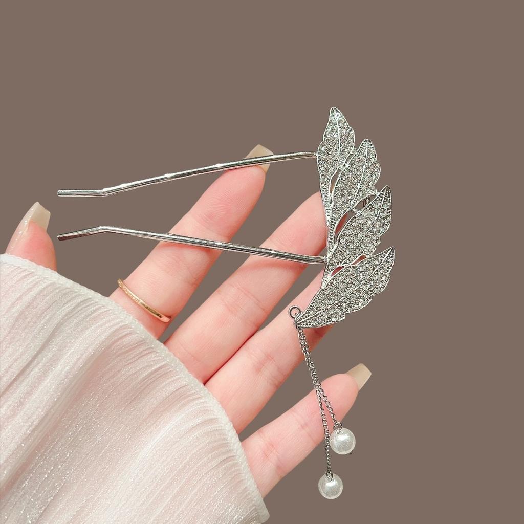1pc Full Of Diamonds Leaves Pearls Tassels Hairpins Elegant Hair Accessories Light Luxury Banquet Accessories Eye-catching
