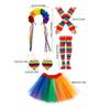 Kostüm-Set Regenbogenfarben Stirnband Ohrringe Brille Rock Beinärmel Lange Handschuhe Damen Halloween Kostüm Zubehör