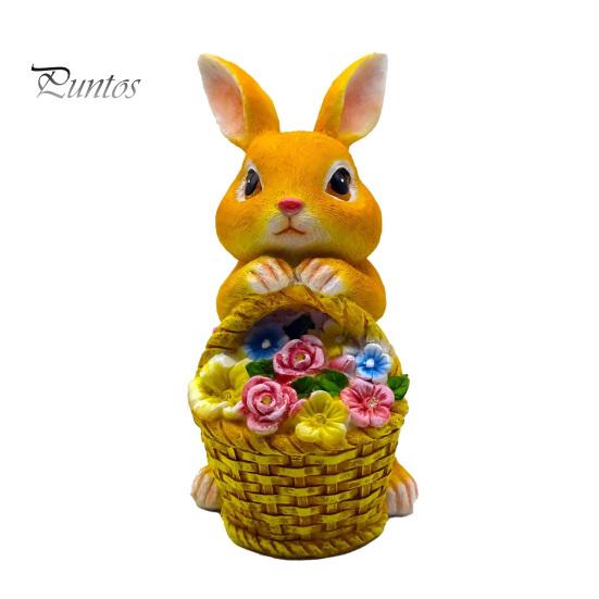 

Статуя Кролика в сонячному саду з 5 світлодіодними лампочками Кошик для квітів На відкритому повітрі Фігурка зайчика зі смоли Патіо Газон Пасхальна прикраса жовтий