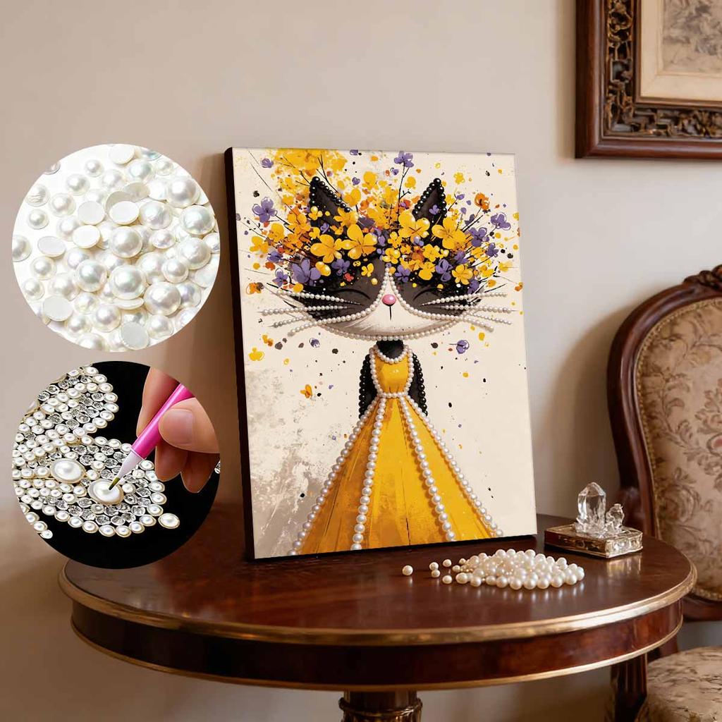 5D DIY Frameless Pearl Painting Cat Princess Pattern Painting Kit Suitable for Home Living Room Bedroom and Other Wall Decoration Art Paintings