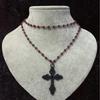 Gothic Layered Black Cross Necklace – Fashionable Vampire Beaded Design