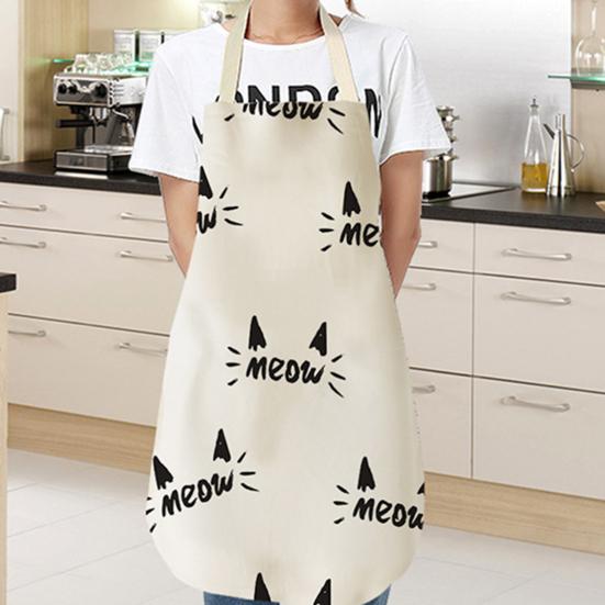 Lovely Cat Pattern Apron Breathable Good Woven Cotton Flax Cooking Apron for Home