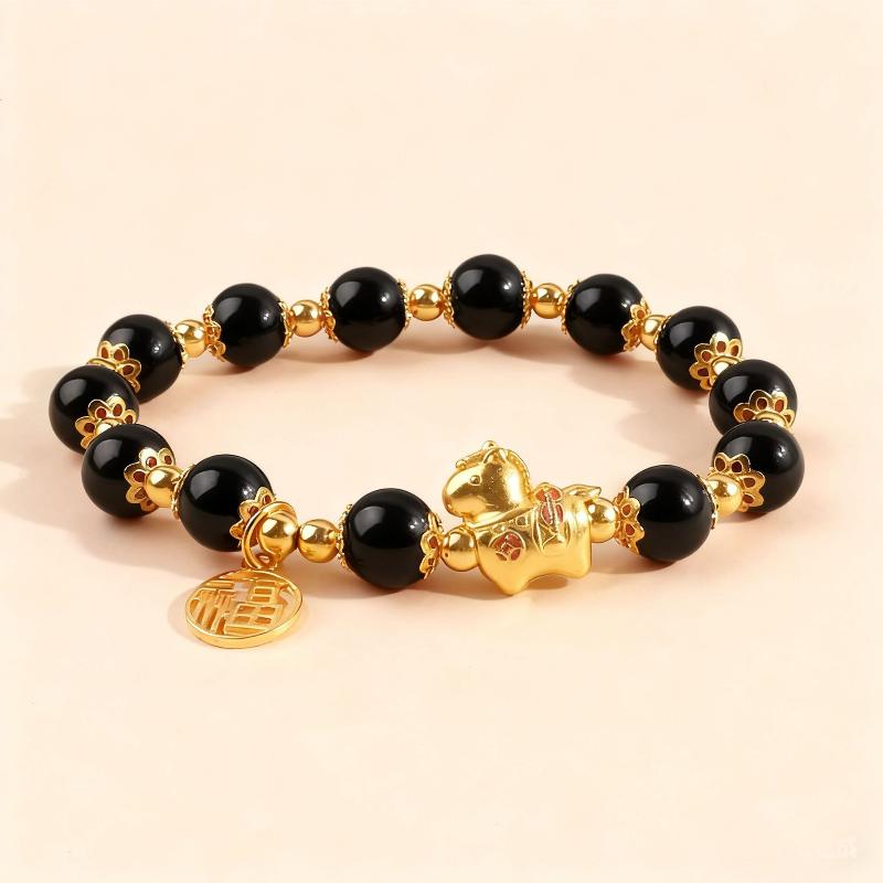 Lucky Pixiu Beaded Bracelets - 4 Colors Natural Stone Feng Shui Wealth Bracelet for Women чёрный