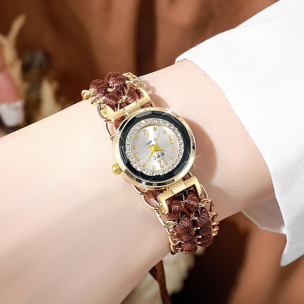 Women's Watch Fashion Rhinestone Braided Rope Bracelet Quartz Watches