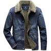 Neue Winter Herren Fleece Warme Jeansjacken Große Taschen Cargo Jeansjacken Hohe Qualität Männlich Hellblau Slim Jeansmäntel Größe 4X