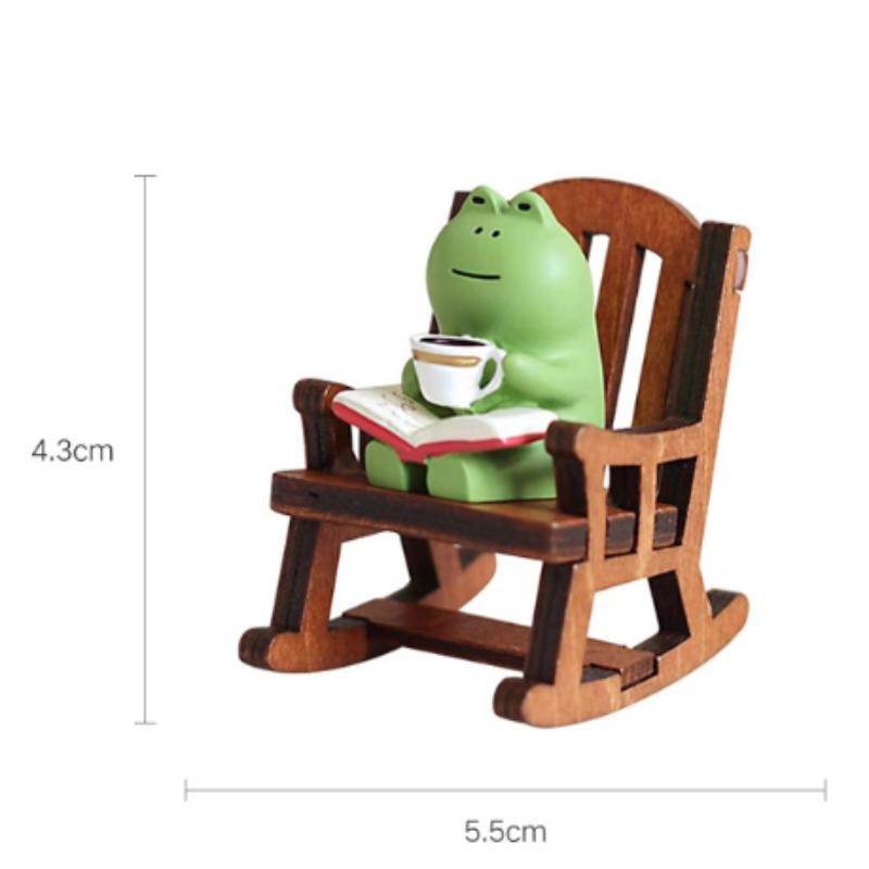 Mini Frog Resin Ornament Japanese Rocking Chair Cute Home Office Room Car Desk Decoration