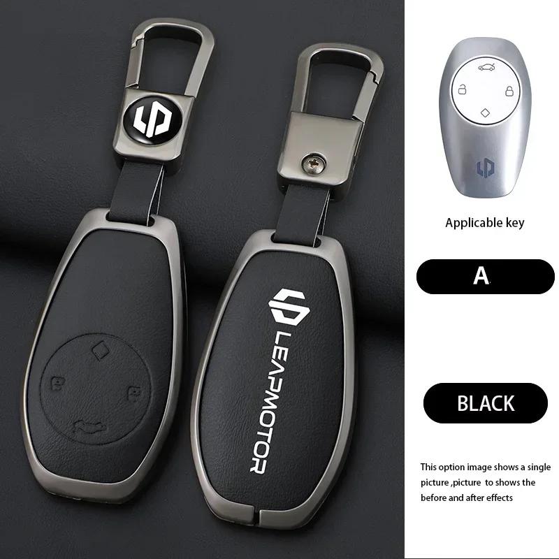 Zinc Alloy Leather Car Remote Key Case Cover For Leapmotor C16 C11 C10 C01 T03 S01 Type Protector Shell Keychain Accessories