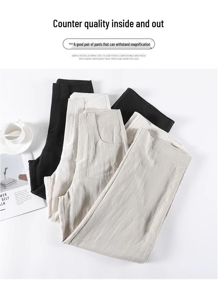 Women's High-Waist Tencel Cotton Linen Wide-Leg Pants - Summer Thin, Floor-Length, Straight Casual Design