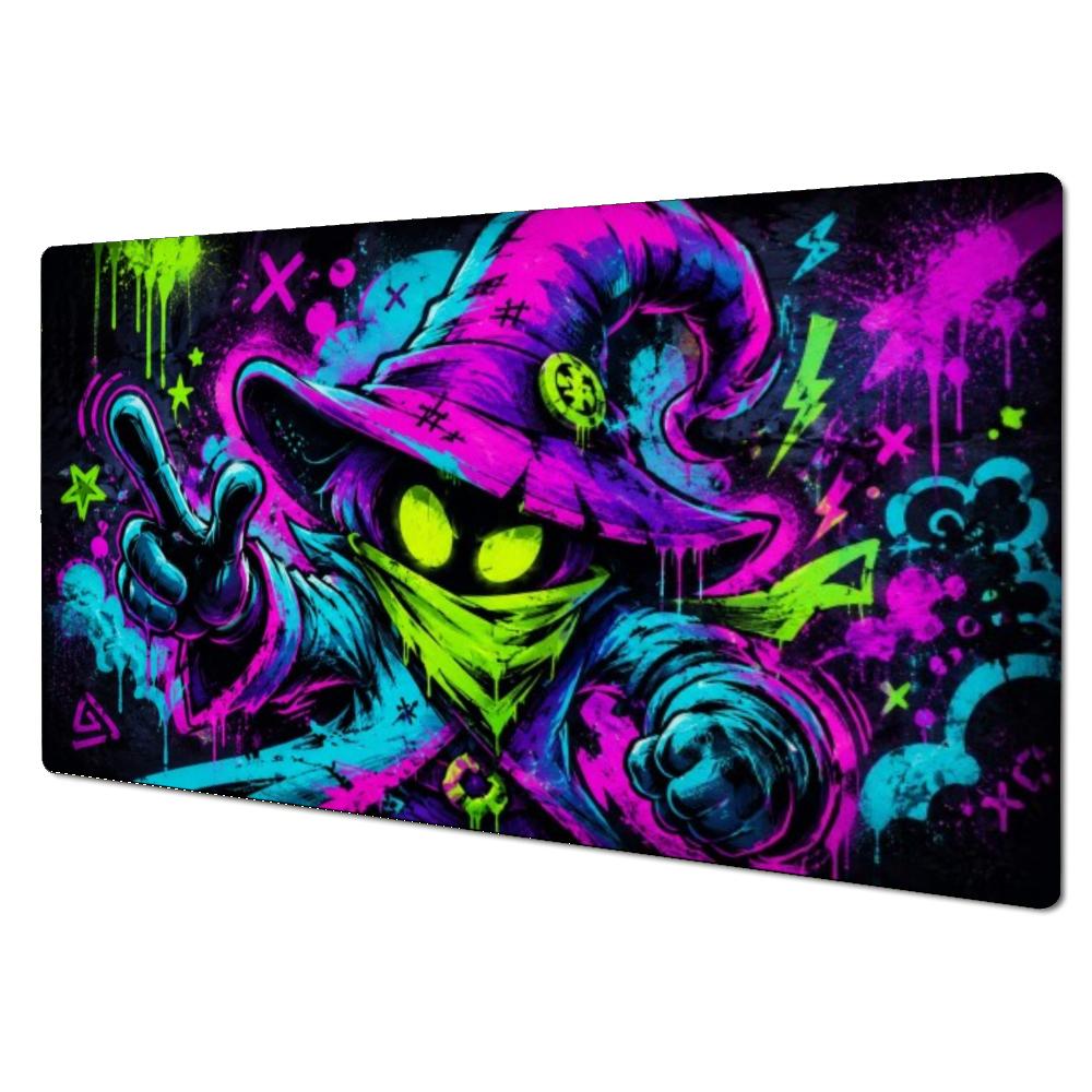Neon Splash Graffiti Punk Wizard Large MTG Playmat TCG Battle Mat Anti-Slip Durable Stitched Edge Commander tapete magic mtg