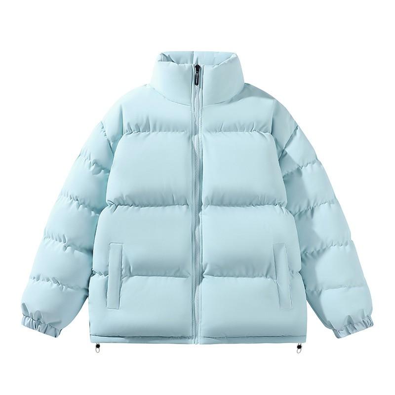 Unisex Stand Collar Puffer Jacket Warm Cotton Coat Men Women Urban Streetwear Minimalist Solid Color