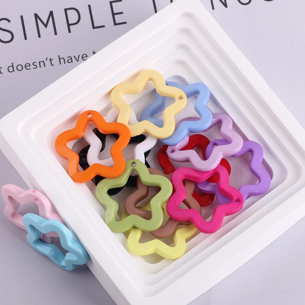 30x29mm Macaron Color Solid Hollow Cartoon Star Charms With Hanging Hole Acrylic DIY Earrings Ornaments Jewelry Accessories