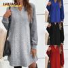 Fashion Autumn Winter Solid Color Print Long Sleeve POLO-Neck Casual Dresses Unique Design