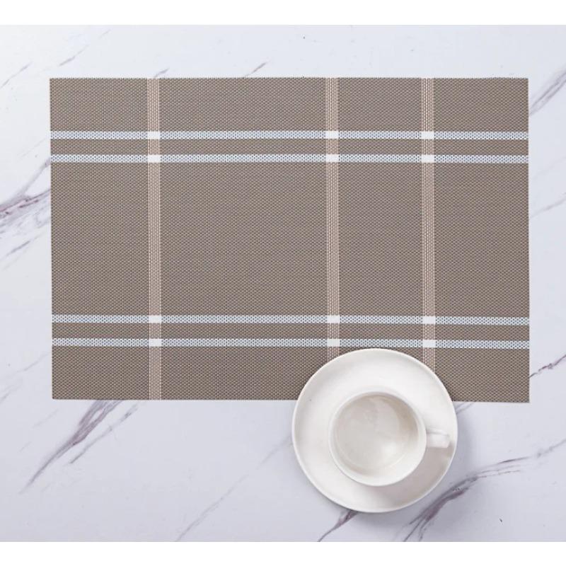 6/4pcs Rectangle Placemat Restaurant Washable PVC Durable Dining Table Weave Mats Frame Teslin Disc Bowl Coaster Non-slip Pad