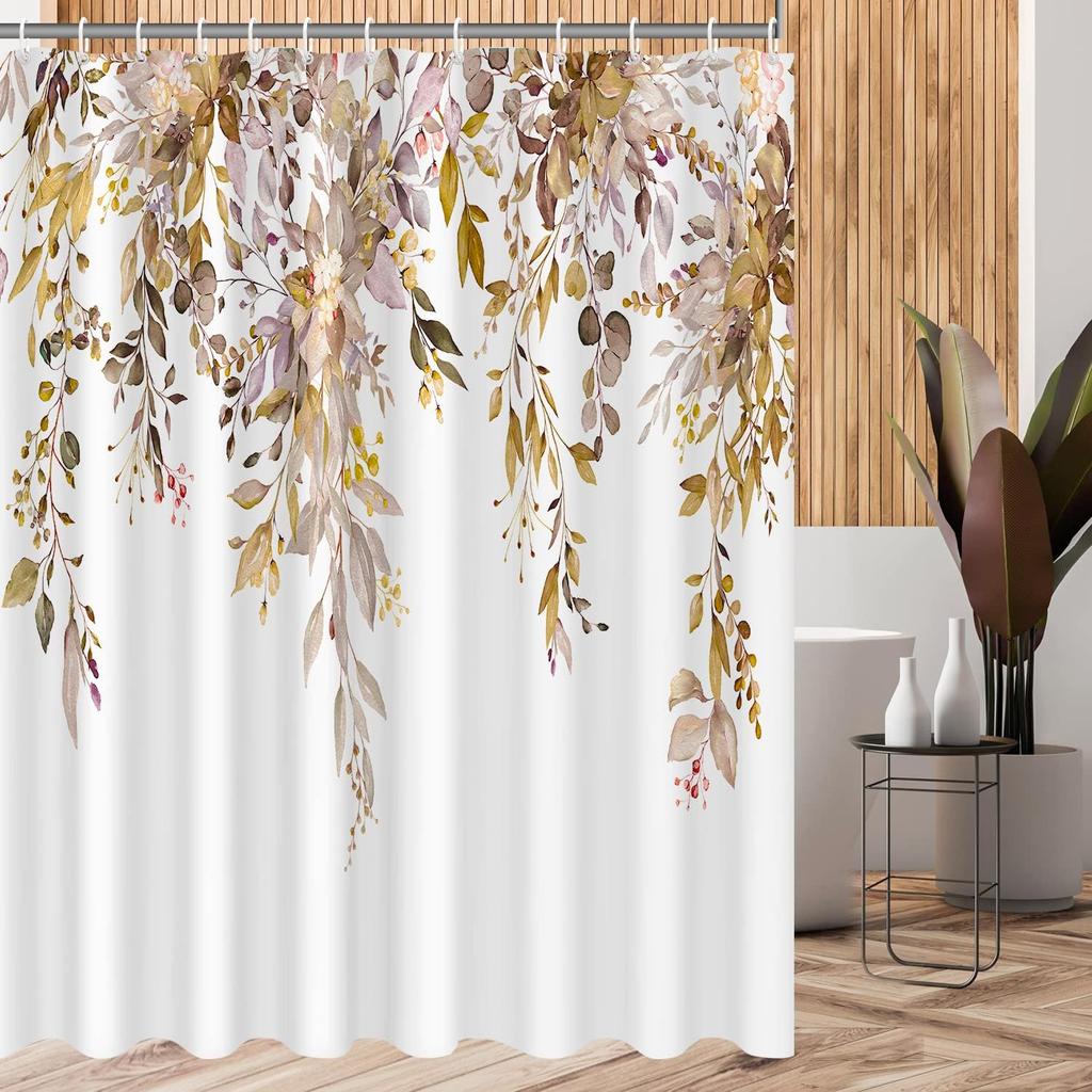 Blue Purple Eucalyptus Leaves Shower Curtains 72X72 Inch, Waterproof Fabric Stylish Botanical Bathroom Shower Curtain With Hooks