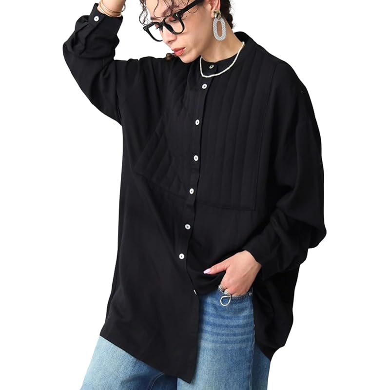 

[antiqua] [Antica] quilting shirt ladies tops long sleeve PY-00796 Onesize 05 black