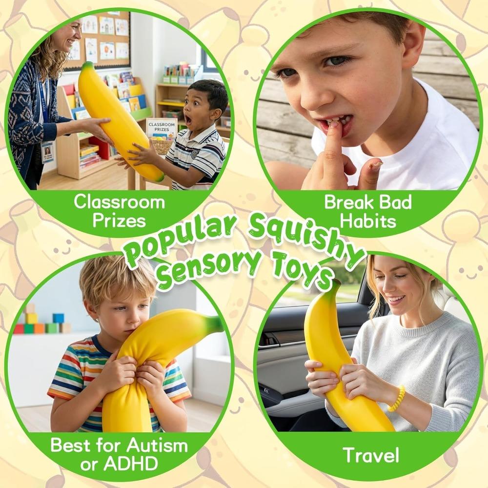16.5In Banana Squishy, Jumbo Squishy Banana Giant Big Realistic Banana Moldable Soft Squishys Slow Rising Stress Ball For Anxiet