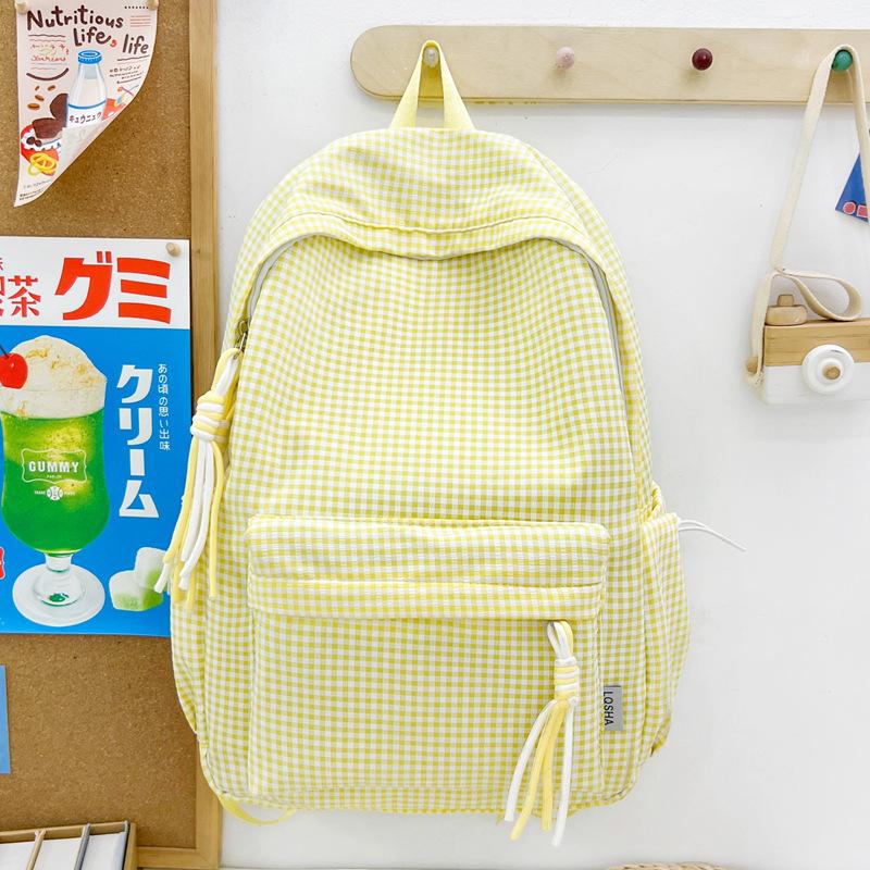 Schoolbag Korean Version Mori Fresh Plaid Backpack Large Capacity Lightweight Student Class Schoolbag Harajufeng Travel Backpack