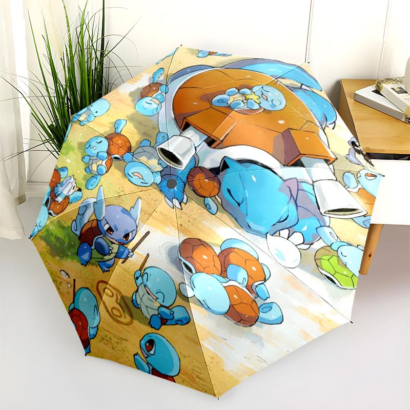 Squirtle Cartoonmuster, automatisch faltbarer Regenschirm, tragbares und faltbares Design, 8 Schirmstäbe, ein Weihnachts- oder Geburtstagsgeschenk.