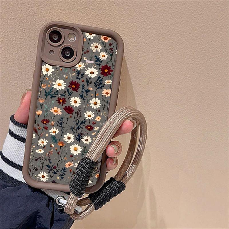 Flowers Wrist Strap Case For Samsung Galaxy S25 S24 S23 Ultra Note 20 Plus S22 S21 S25FE S20FE S24FE S23FE Cover