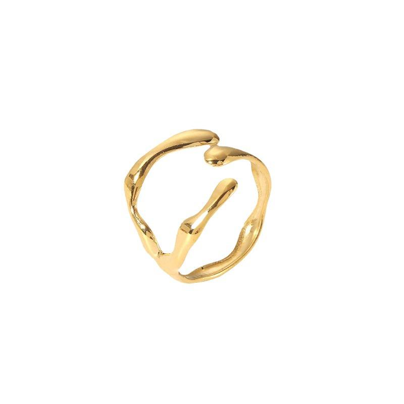 Korean Style 18K Gold Stainless Steel Adjustable Wave Ring for Women