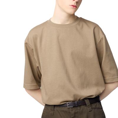 UNIQLO Solid Color Loose Fit Round Neck Short Sleeve T-Shirt Unisex Tops Brown 465185-34