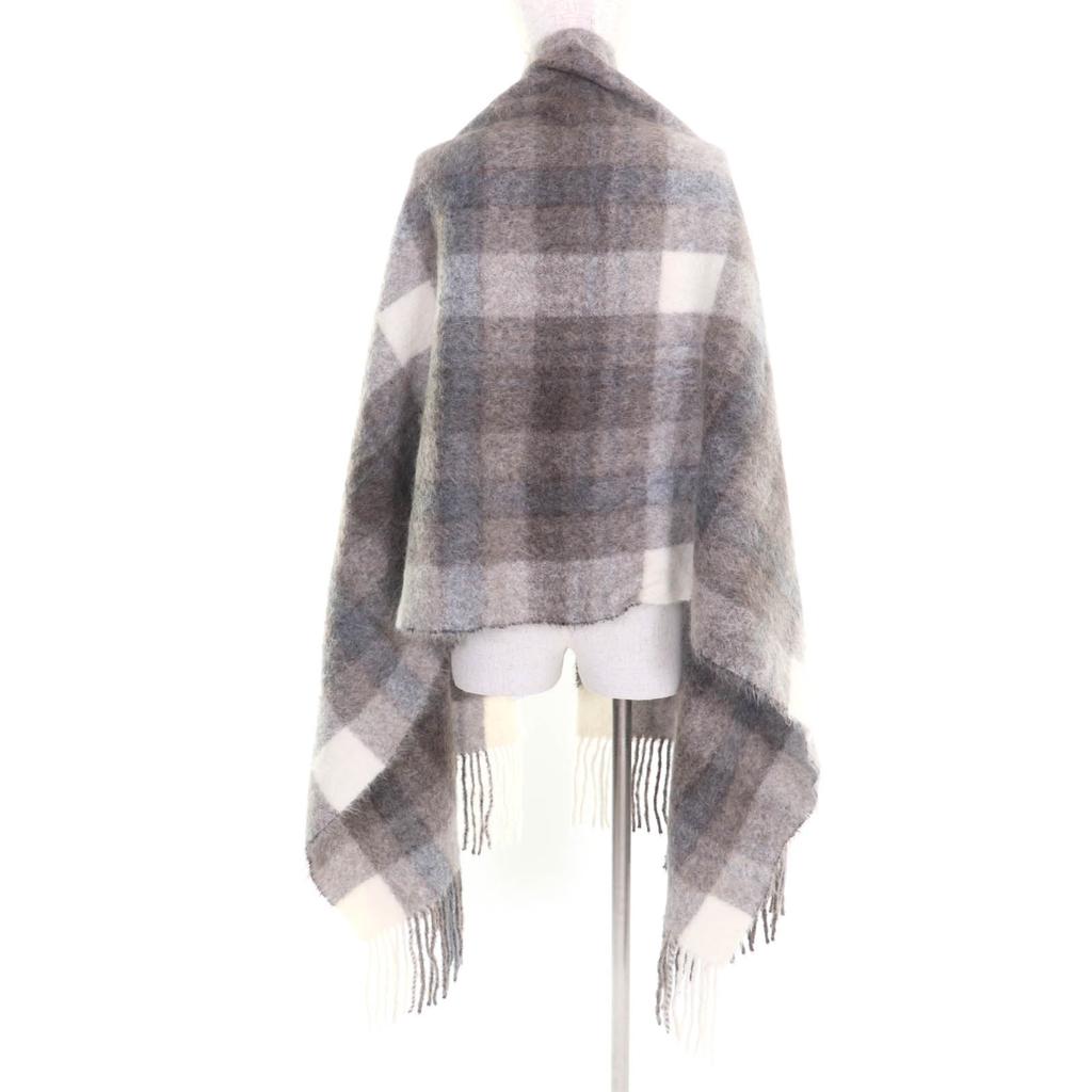 Excellent Brunello Cucinelli Shawl Large Checked Fringed Scarf Gray White Alpaca Women Used