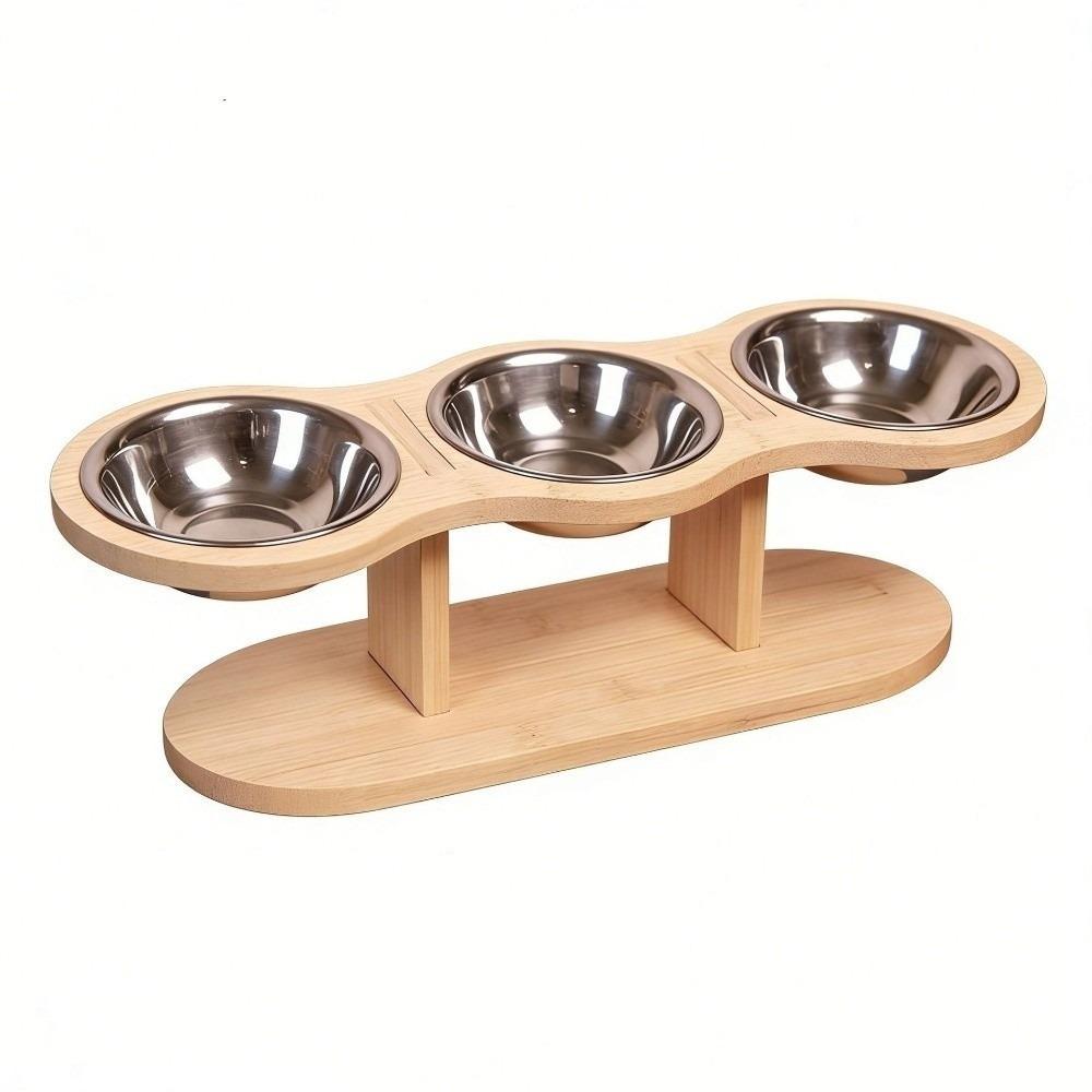 Neck-Protecting Pet High Footed Bowl Detachable Cat Food Water Bowl Wood Stand Feeder  Indoor Use