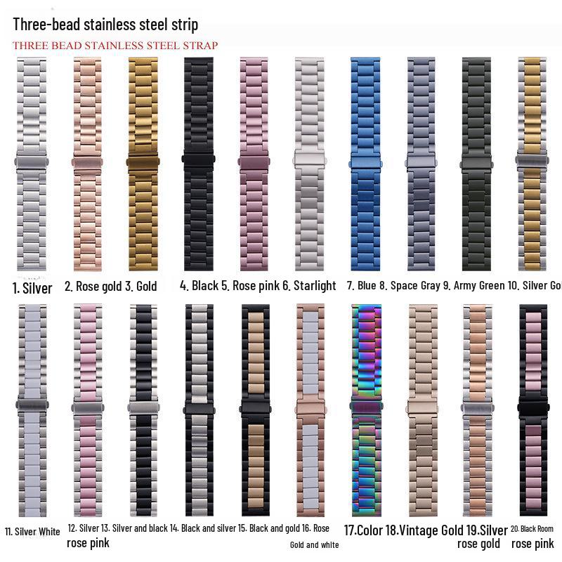 Kompatibles Dreiperlen-Stahlarmband für Apple Watch, iWatch, Samsung und Huawei Smartwatches.