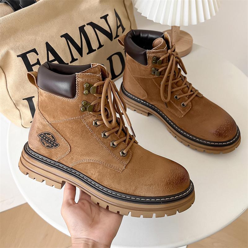 "2024 Autumn Genuine Leather Retro Martin Boots - High Top Casual Work Shoes"