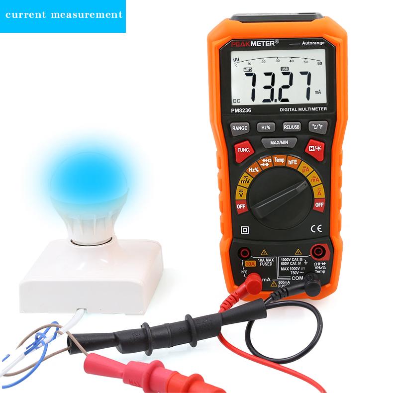 PEAKMETER PM8236 Echte Effektivwertmessung Automatische Bereichswahl Hochpräzises Digitalmultimeter mit LCD-Anzeige, PC-Anschlussmöglichkeit