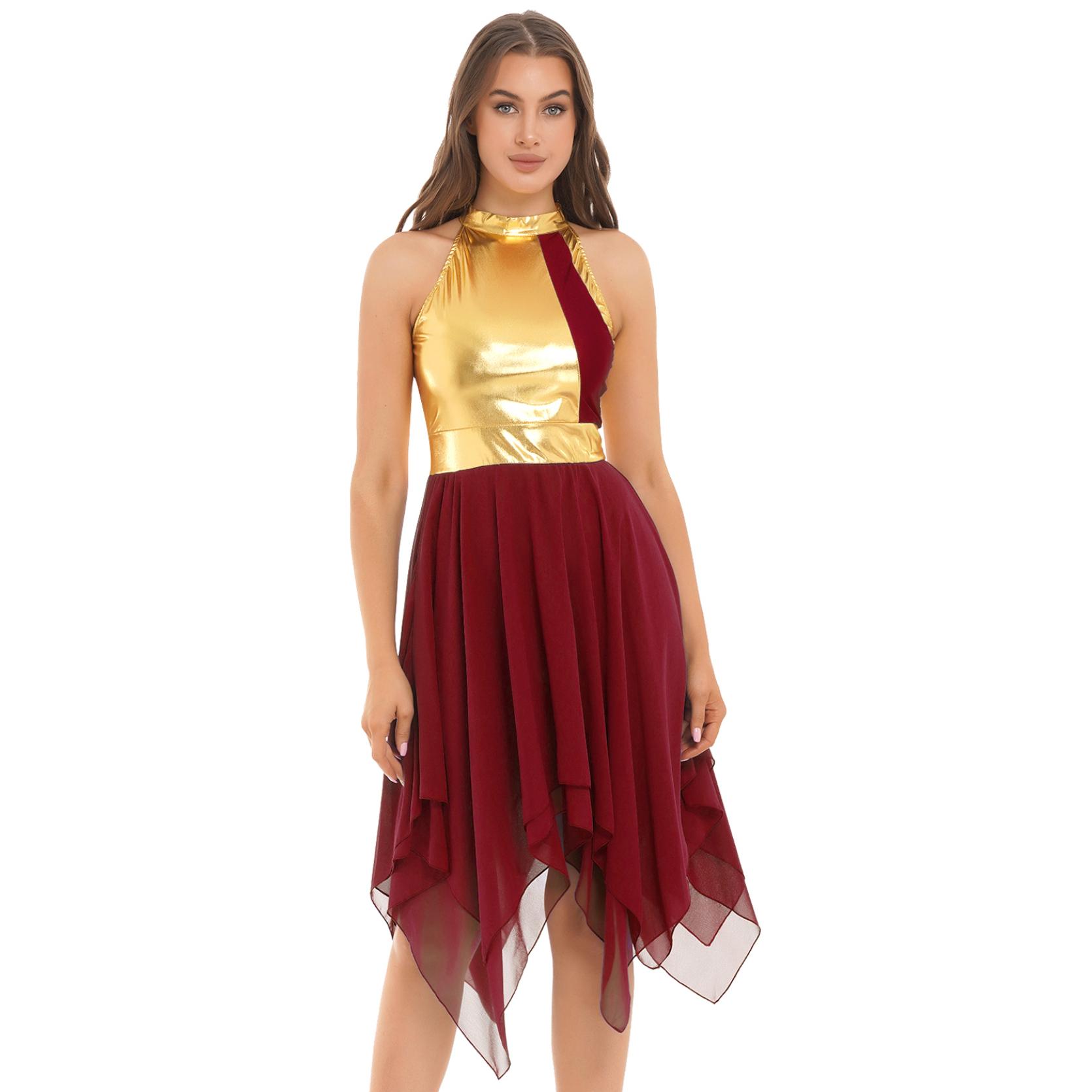 IEFiEL DamesdansvoorstellingkostuumLyrische hedendaagse dans Chiffon Turnpakje Jurk Balletdans XXL bordeaux