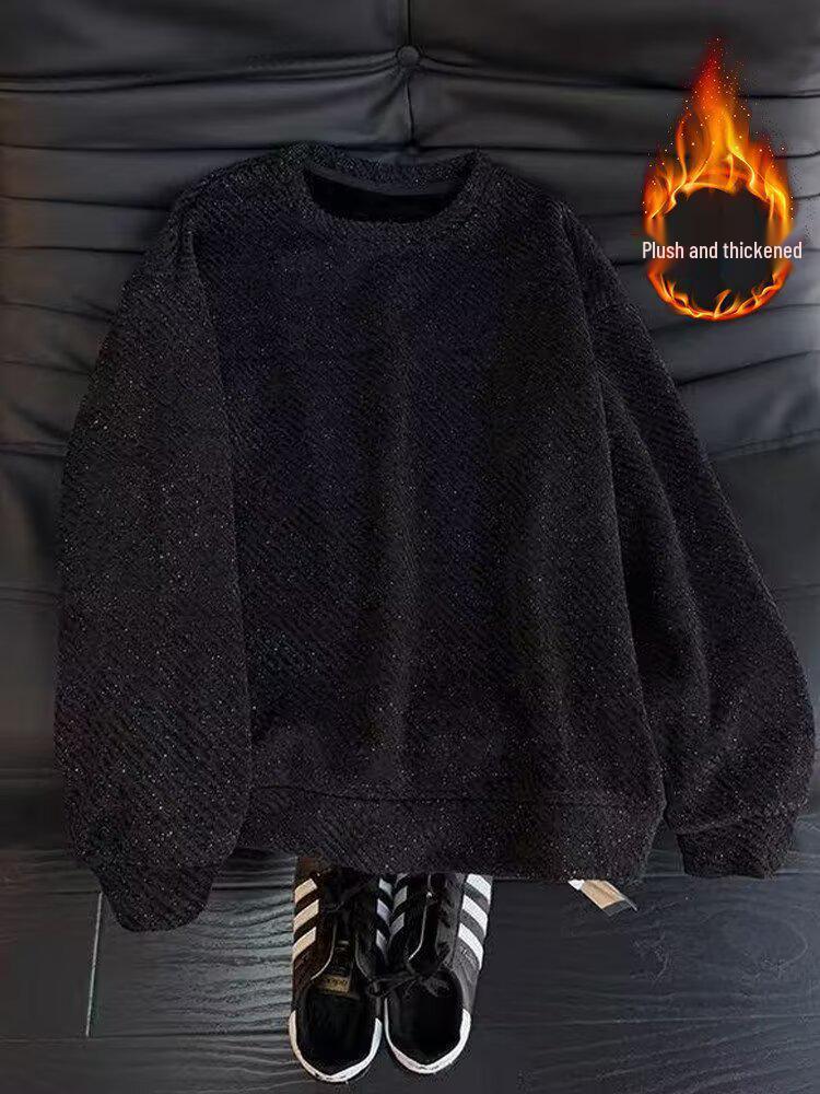 Pull à manches longues polyvalent 2026: Sweat à capuche chaud en velours, col rond et couleur unie tendance, idéal pour l'automne/hiver