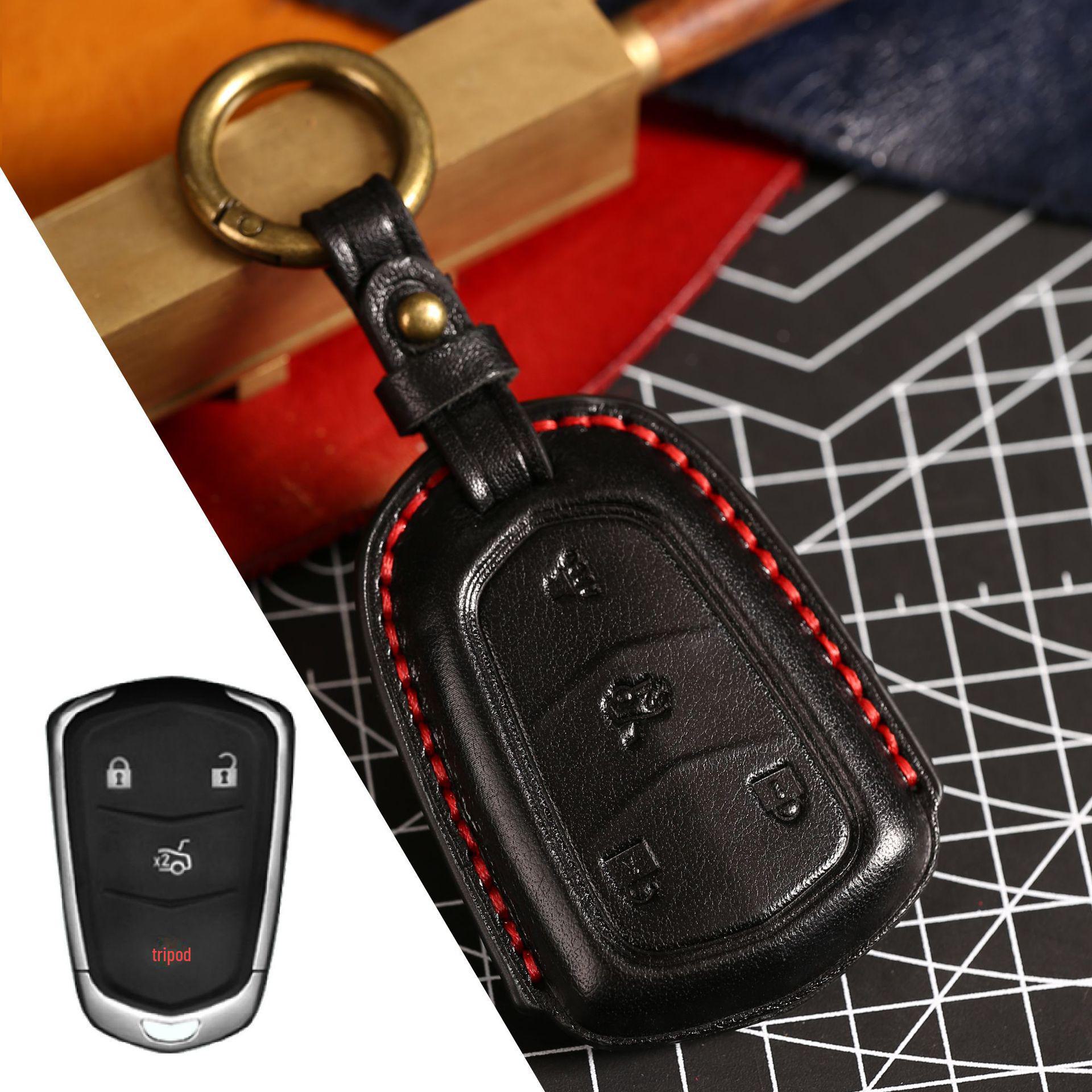 

Cadillac Car Key Cover - Soft Plastic & Genuine Leather for CT4, CT5, CT6, XT4, XT5, XT6, and ATXL Models