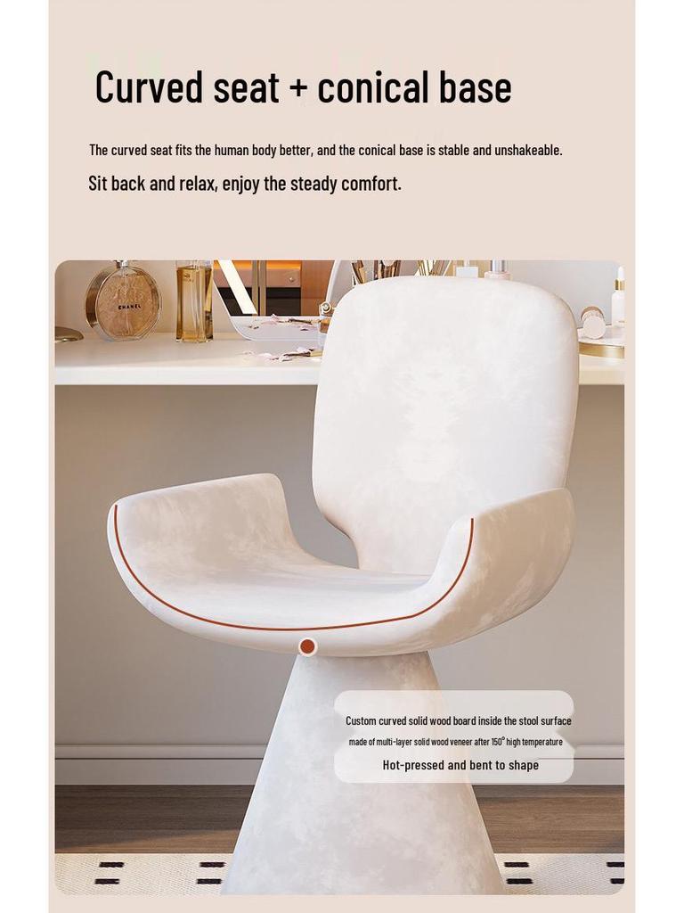 Light Luxury Swivel Backrest Chair for Girls - Perfect for Bedroom, Dressing Table, Nail & Beauty Salon