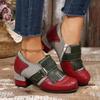 Spring and Autumn Ladies Wind Bullock Contrasting Tassel Side Zipper Women's Shoes Belt Buckle Middle Heel Single Shoes