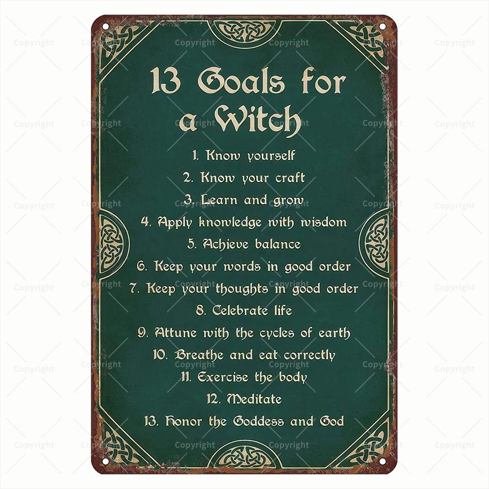 Goals for a Witch Vintage Metal Tin Sign Inspirational Wall Art Spiritual Decor Witches Pagans HomeAltarS