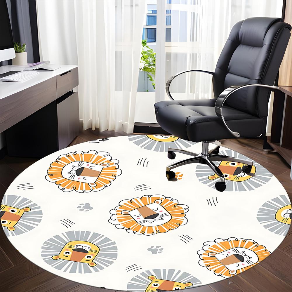 1pc Lion Face Pattern Carpet for Office Non Slip, Round Carpet, Soft & Comfortable, Carpet for Office, Lightweight Round Floor Mat